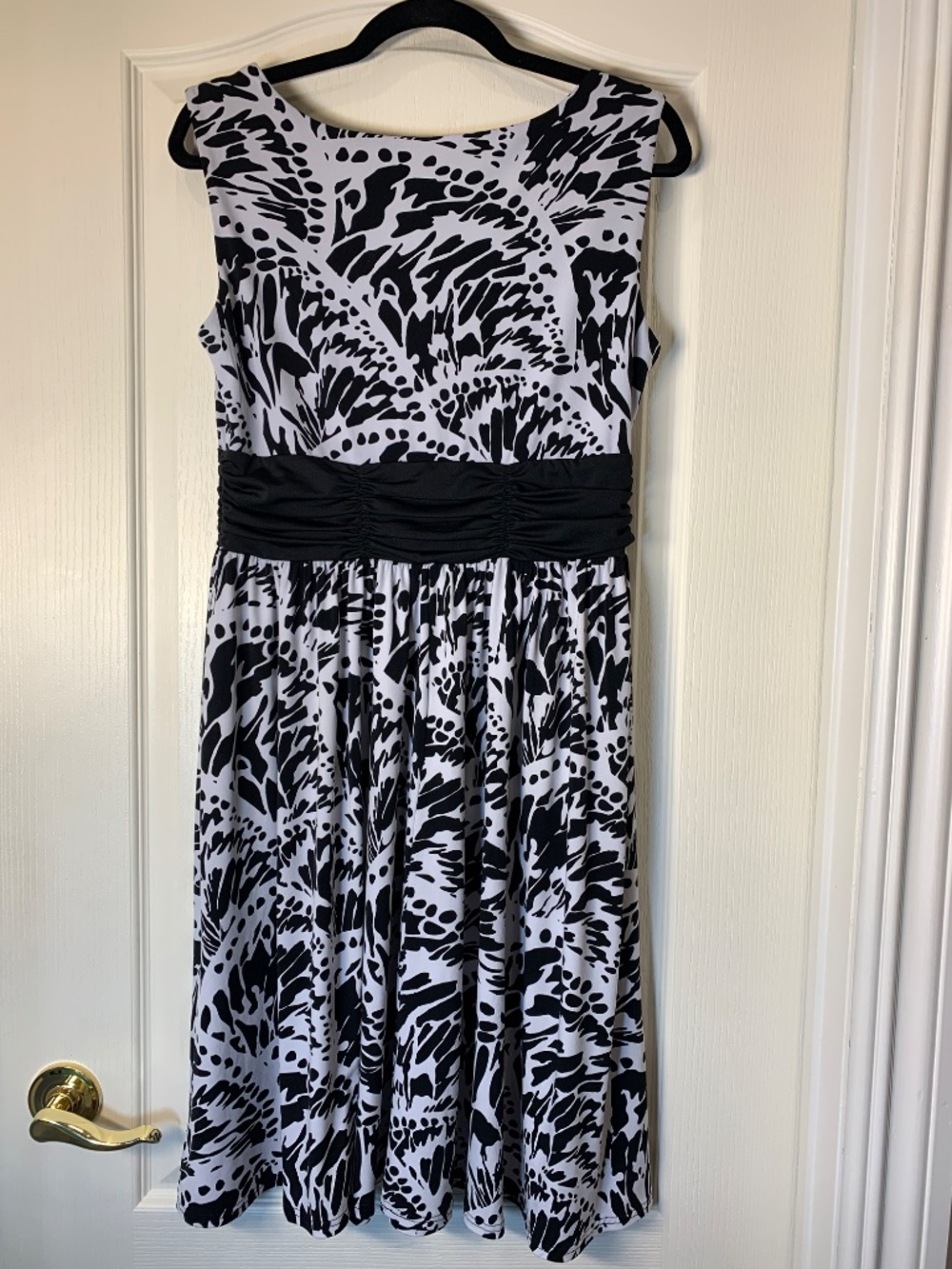Tribal Black & White Abstract Print Dress Midi Fit & Flare Stretchy M - Picture 2 of 9